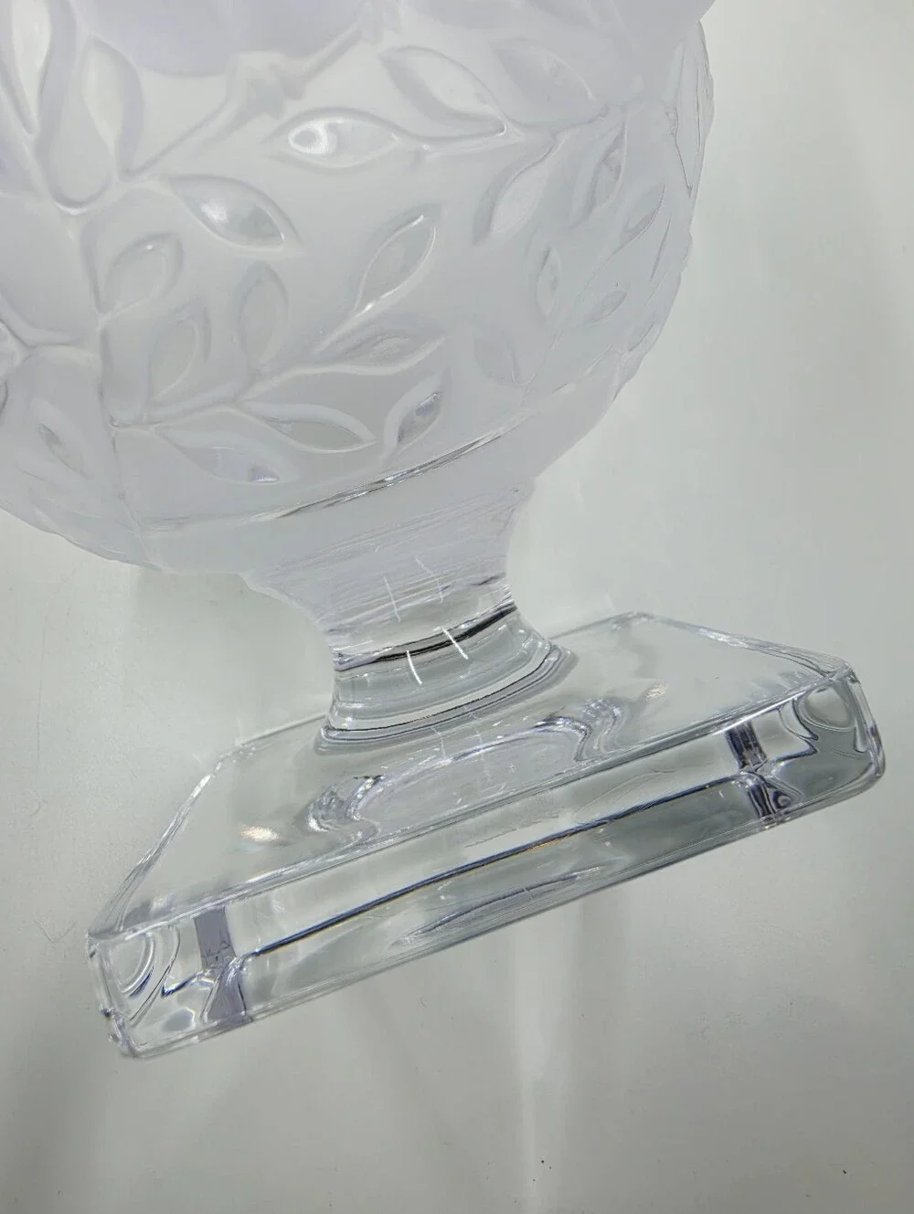 Lalique France Elisabeth Fauna & Flora Frosted Crystal Vase Square Pedestal